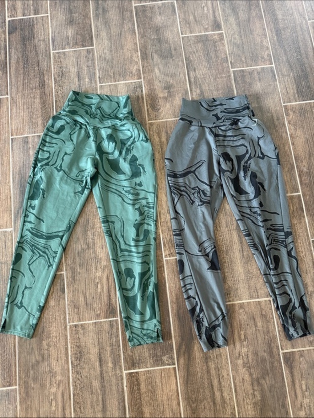 Gymshark Women’s Marble-Pattern High-Waist Leggings - Green and Gray